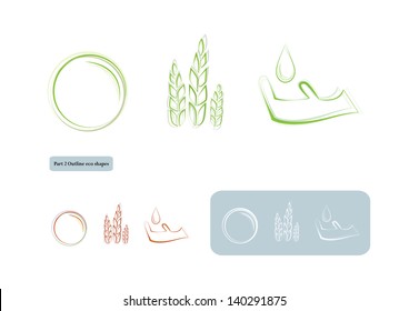 Hand drawn eco shapes, globe, wheat plant and hand with water drop, part 2, EPS 10