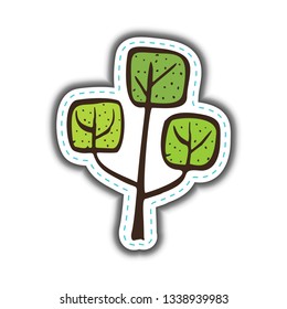 Hand drawn ecological green icon tree. Nature simple sticker. Vector illustration.