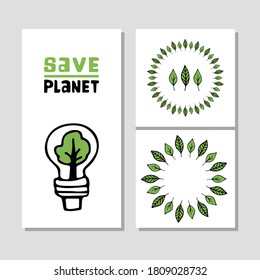 Hand drawn ecology cards template, vector illustration about environment problems,environmental conservation.Web banner - poster restoration of ecology, saving planet, earth day.Banner environmental