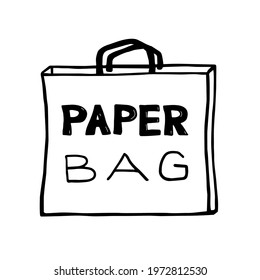 Hand drawn ecology doodle with bag for shopping, vector illustration about environment problems. Sketch element for graphic and web design, greeting cards, posters, stickers, textile prints.