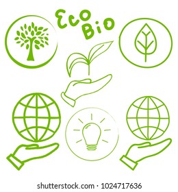 Hand Drawn Ecology Icons Set Isolated On White Background