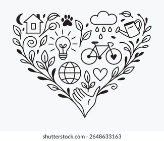 Hand drawn ecology icons set. No plastic, go green concept.
