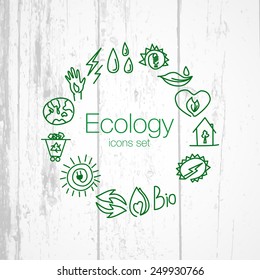 Hand drawn ecology icons. Vector doodles