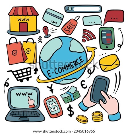 hand drawn e-commerce doodle art illustration
