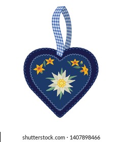Hand drawn edelweiss flower in blue heart isolated. Vector Star shape national symbol of Alps, Mountain alpine blossom plant cartoon. Traditional decorative design element. Background illustration
