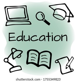 Hand drawn education design set. Doodle style vector illustration isolated on color background.
