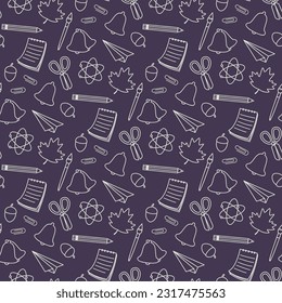 hand drawn education elements seamless pattern on chalkboard background