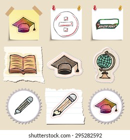 Hand drawn education emblems set. Isolated. Stickers