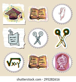 Hand drawn education emblems set. Isolated. Stickers