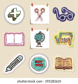 Hand drawn education emblems set. Isolated. Stickers
