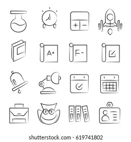 hand drawn education icon set