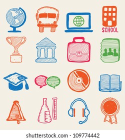 Hand drawn education icons - vector icons