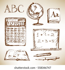 Hand drawn education objects set. Vector illustration.