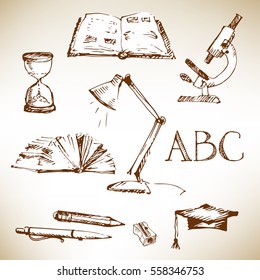 Hand drawn education objects set. Vector illustration.