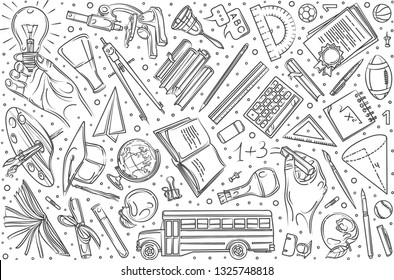 Hand drawn education set doodle vector illustration background