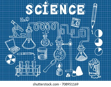 Hand drawn education vector illustration. Doodling scientific background. Science arrow bubble set sketch vector ink doodle. Blueprint wallpapers.