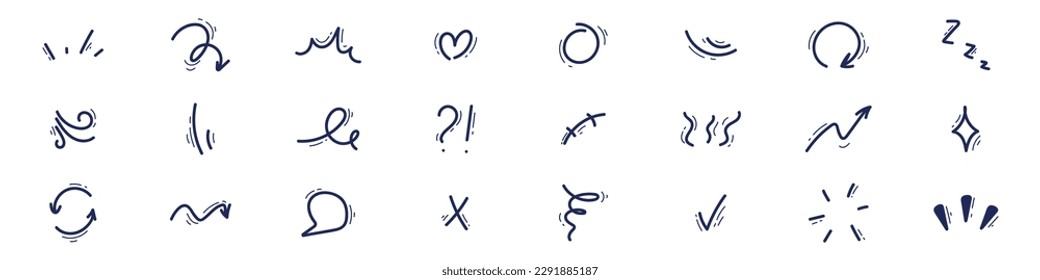 Hand drawn effect manga elements set. Cartoon doodle anime icons. Vector isolated illustration - Shutterstock ID 2291885187