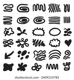 Hand drawn effect manga elements set. Cartoon doodle anime icons. Vector isolated illustration