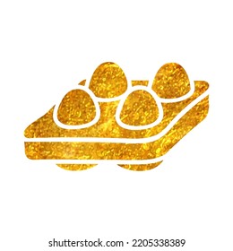Hand drawn Egg card box icon in gold foil texture vector illustration