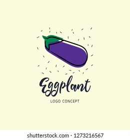 Hand Drawn eggplant logo. Vector illustrations for food and drink, restaurant and bar, menu, fruit market. 