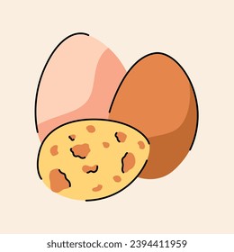 Hand drawn eggs: chicken and quail color element. Cartoon unprocessed food. Isolated vector illustration.
