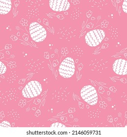 Hand drawn eggs with different ornament and floral elements. Vector seamless pattern for happy Easter day with decorative eggs for fabric print, textilex wrapping paper