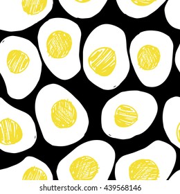 Hand Drawn Eggs - Seamless Repeat - Black and Yellow