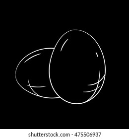 Hand drawn eggs sketch isolated on black background. Organic food. Vector engraved illustration