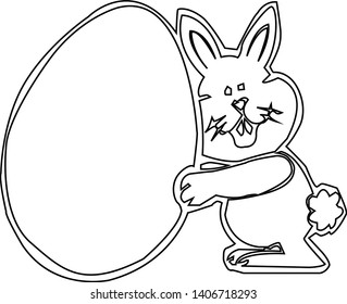 hand drawn eggs and two Easter Rabbits. Sketch the vector of Easter rabbits that stand on the egg. Hunting eggs.