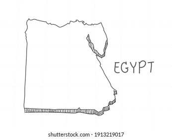 Hand Drawn of Egypt 3D Map on White Background.