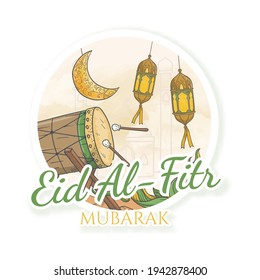 Hand Drawn Eid Al Fitr Mubarak Sticker Style