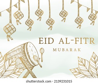 handgezeichnet eid al fitr mubarak mit betteln, Grußkartengrafik