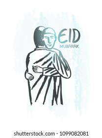Hand drawn eid mubarak hugs, muslim hug, grunge background, islam