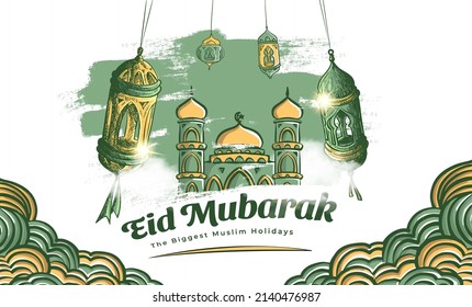 Hand Drawn Eid Mubarak Illustration Background