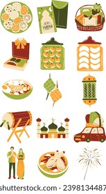 Hand Drawn Eid Mubarak Illustration Set