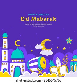 Hand drawn Eid Mubarak or Islamic day illustration