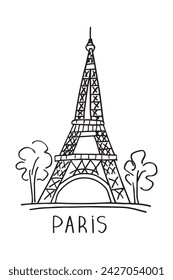 Hand drawn Eiffel Tower. Doodle illustration of Paris. Vector.