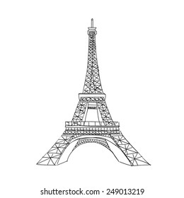 Hand drawn Eiffel Tower. Paris, vector design