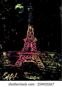 Hand drawn Eiffel Tower. Paris, vector illustration