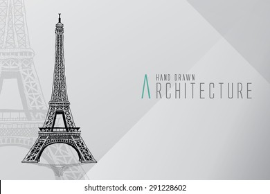 Hand drawn Eiffel Tower. Paris, vector illustration