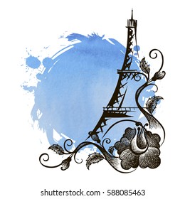 Hand drawn Eiffel Tower. Paris, vector illustration