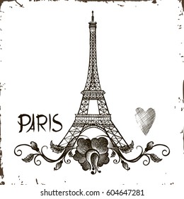 Hand drawn Eiffel Tower. Paris, vector illustration