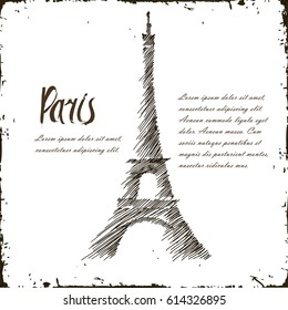 Hand drawn Eiffel Tower. Paris, vector illustration