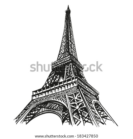 Hand drawn Eiffel Tower. Paris, vector illustration