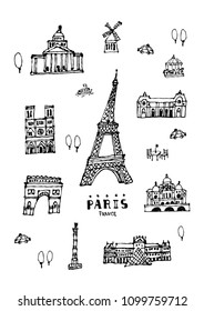 hand drawn eiffel tower vector. landmarks.