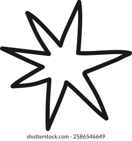 Hand drawn eight pointed star, featuring a simple and elegant design, stands out against a white background, adding a whimsical touch to various creative projects and designs