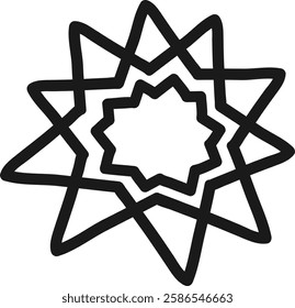 Hand drawn eight pointed star with jagged edges creates a layered effect, adding a touch of unique charm to designs on a clean white background