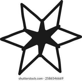 Hand drawn eight pointed star features a bold black outline and a prominent dark center, creating a captivating visual element suitable for various design applications