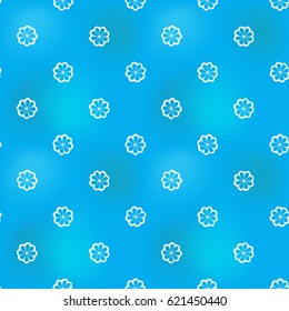 Hand drawn eight-leaf flower in arabic seamless pattern background. Traditional white oriental signs and symbols on soft blue backdrop. Greeting card background for muslim cards, banners.