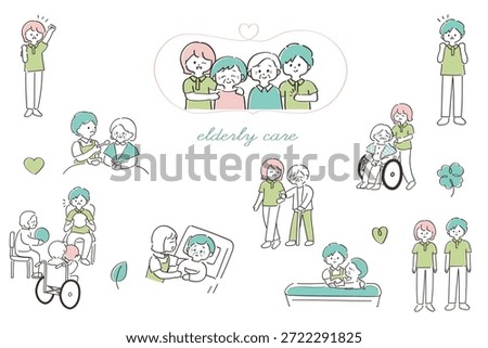Hand Drawn Elderly Care and Senior Support Illustration Set
